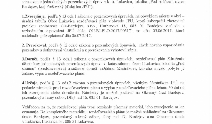 1. fotografia fotogalérie Rozdeľovací plán JPÚ - foto