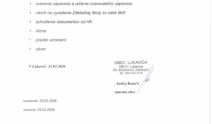 Fotka - Pozvánka na schôdzu OZ dňa 27.2.2026