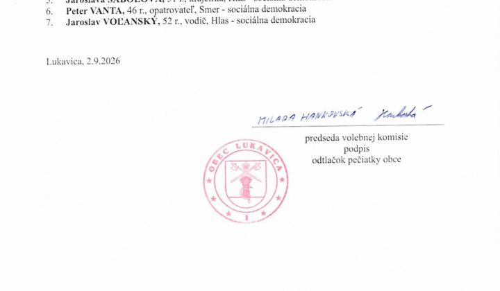 Fotka - Zoznam zaregistrovaných kandidátov pre voľby do Obecného zastupiteľstva obce Lukavica