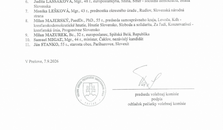 Fotka - Zoznam zaregistrovaných kandidátov pre voľby predsedu PSK